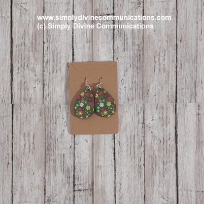 Tear Drop Earrings - Green Flowers