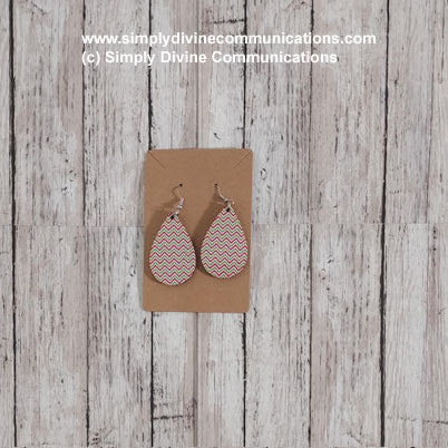Tear Drop Earrings - Pink and Green Zig Zag